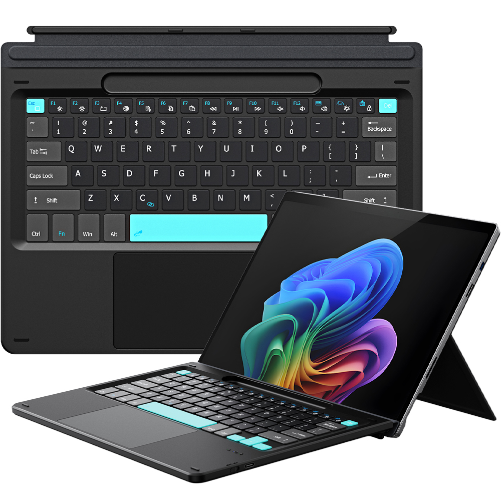 Dux Ducis CK Pro Series, klawiatura Bluetooth, szybkie parowanie, wygoda, produktywność, czarne, z jasnoniebieskimi klawiszami